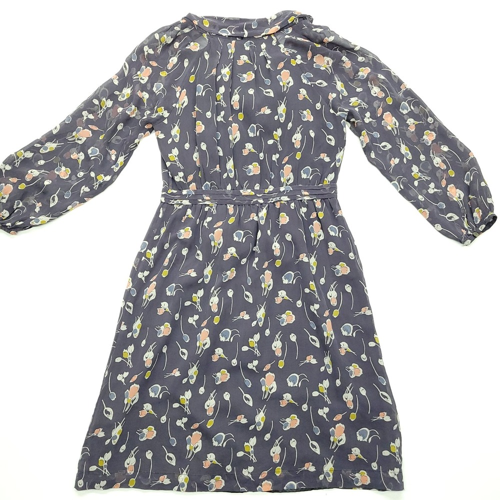 Boden‎ Dress Women 4R Blue Gray Floral 100% Silk Long Sleeve Sheer Occasion - Picture 10 of 12